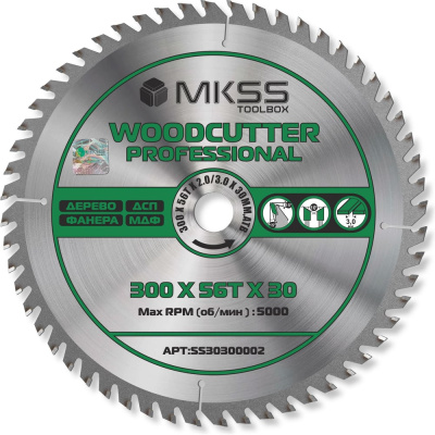 Диск пильный по дереву MKSS Toolbox Woodcutter Professional SS3030 300x56Тх2.0/3.0x30 мм