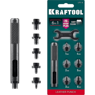 Ударный пробойник для кожи KRAFTOOL LPI-6 с набором насадок 1-6 мм