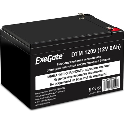 Батарея аккумуляторная АКБ DTM 1209 12V 9Ah, клеммы F1 ExeGate
