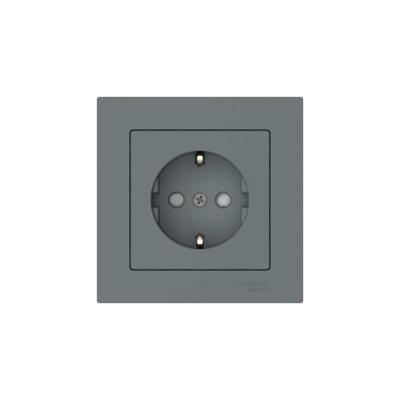 Розетка Systeme Electric ATLASDESIGN с заземлением со шторками, 16А, в сборе, быстрозажим. клем., грифель