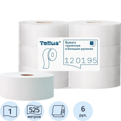 Бумага туалетная Торк/Tellus Стандарт T1 1сл белая 525м 6рул/уп 120195