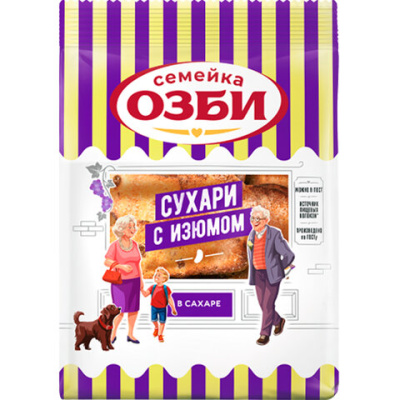 Сухари СЕМЕЙКА ОЗБИ с изюмом в сахаре, 300 г, 1269