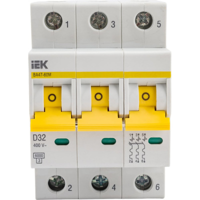 Автоматический выключатель IEK ВА47-60M 3Р 32А 6кА D