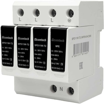 Устройство защиты импульсных перенапряжений ELCOMTECH T2 3+NPE 40kA 385V