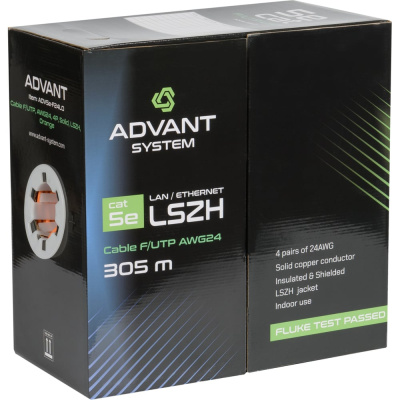 Кабель витая пара Advant ADV5e-F24LO категория 5е, F/UTP, 4P, AWG24, оболочка LSZH, цвет: оранжевый, ADV5e-F24LO (305m)