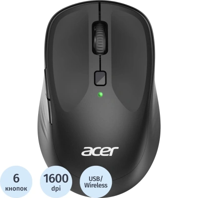 Мышь компьютерная Acer OMR300 черный оптическая 1600dpi/6but беспровод. USB
