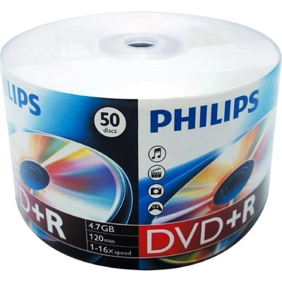 Диск DVD+R (плюс) PHILIPS, 4,7 Гб, 16x, Bulk (термоусадка без шпиля), КОМПЛЕКТ 50 шт., DR4S6U50F/97
