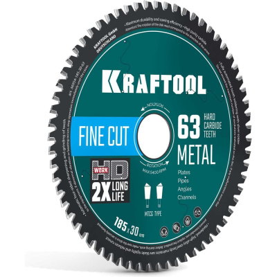 Диск пильный по металлу и стали KRAFTOOL Metal Cut 185 х 30 мм, 63Т