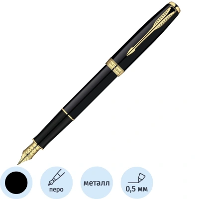 Ручка перьевая PARKER "Sonnet Core Matt Black GT", корпус черный матовый лак, позолоченные детали, черная, 1931516