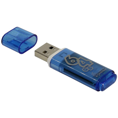 Память Smart Buy "Glossy" 64GB, USB 2.0 Flash Drive, голубой