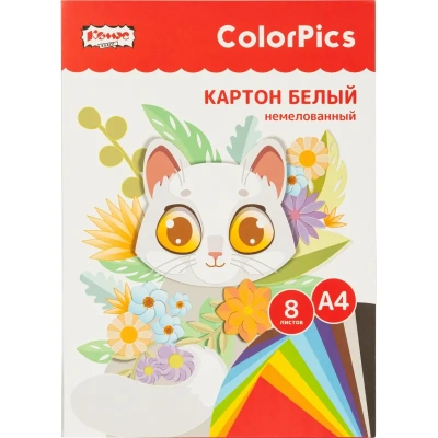 Картон белый 8л,А4 немелованный Комус Класс ColorPics в папке
