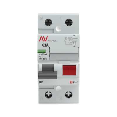 Устройство защитного отключения DV 2P 63А/ 30мА (A) EKF AVERES