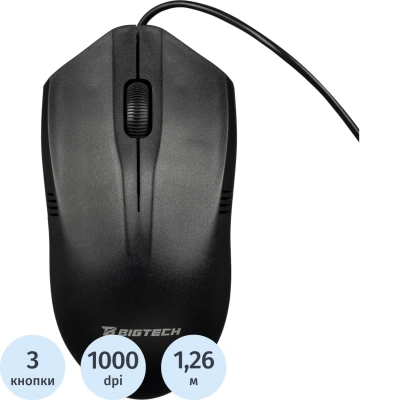 Мышь компьютерная BigTech E-M236/BT-JM-002 черная,USB, 1000DPi, 120x62x38мм