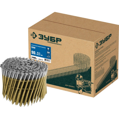 Рифленые барабанные гвозди ЗУБР CNW 90x3.1 мм, 3600 шт