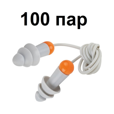 Беруши многоразовые силиконовые Jeta Safety 33Дб со шнуром в пакете, 100пар JEM31-b-box