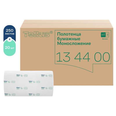 Бумажные полотенца листовые Tellus (TORK) с моносложением формата ZZ категория качества Баланс 1-сл.