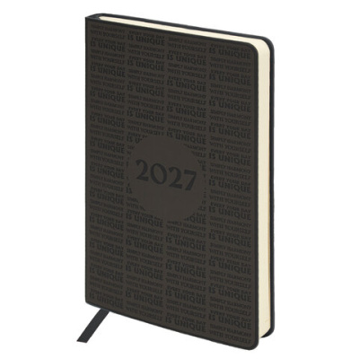 Ежедневник датированный 2027, А5, 138х213 мм, BRAUBERG "Aura", под кожу, гибкий, темно-серый, 117930