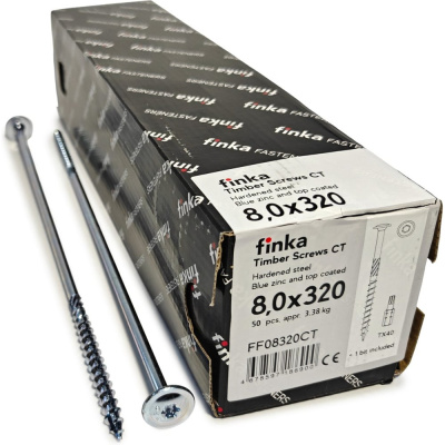 Шурупы конструкционные Finka Timber Screws CT 8,0x320 TX40 (Голубой цинк, тарелка, 50шт)