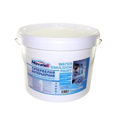 Водоэмульсионная интерьерная краска Movatex супербелая, моющаяся, 14 кг Т02330