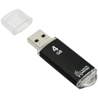 Память Smart Buy "V-Cut" 4GB, USB 2.0 Flash Drive, черный (металл. корпус )