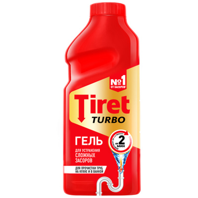 Средство для прочистки канализационных труб 500 мл, TIRET (Тирет) "Turbo", гель, 8147369