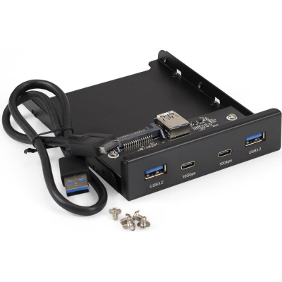 Планка USB на переднюю панель ExeGate U3H-622, 3,5", 2 TypeA +2 TypeC USB 3.2 Gen2 SuperSpeed USB 10Gbps, черная