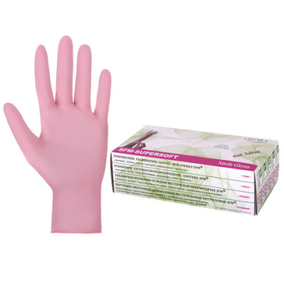 Перчатки нитриловые медицинские смотровые SFM Supersoft PINK, Германия, 100 пар (200 штук), размер 7-8, M (средний), розовые