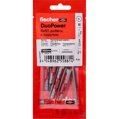 Дюбель с шурупом Fischer DUOPOWER 6x50 (4шт.)