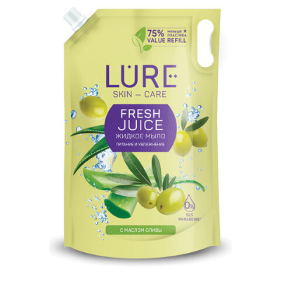 Мыло-жидкое 500 мл, LURE SKIN CARE, с маслом оливы, дой-пак, 8199