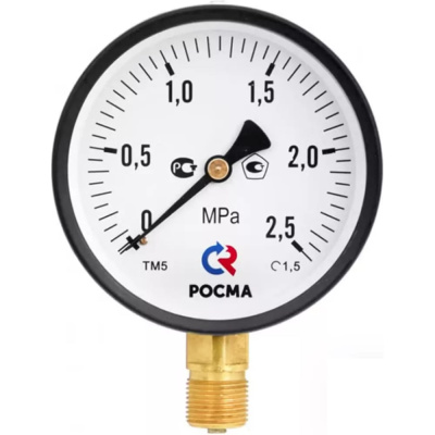 Манометр РОСМА ТМ-310Р.00 (0-10кгс/см2) М12x1.5 2.5, общетехнический, 63мм
