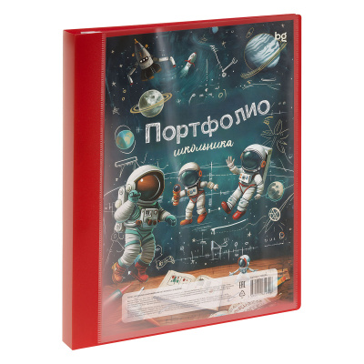 Папка-портфолио пластиковая А4 BG, на 2 кольцах для школьника "Космонавты", 20 файлов