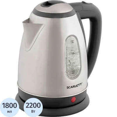 Чайник SCARLETT SC-EK21S88, 1,8 л, 2200 Вт, закрытый нагревательный элемент, стальной