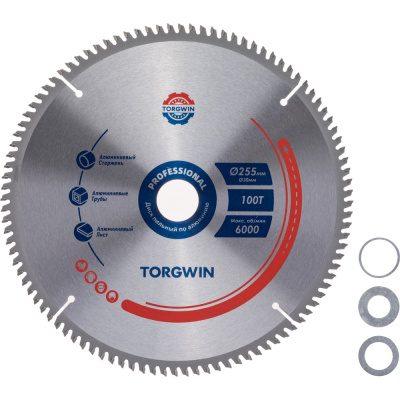 Диск пильный TORGWIN по алюминию 255*30мм. T100 (переходное кольцо 16/20/25,4мм.) white/ /