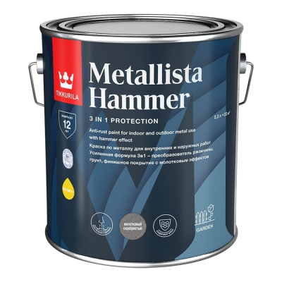 Краска Tikkurila METALLISTA HAMMER молотковая, серебристая, 2.3 л