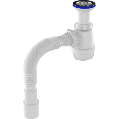 Сифон для кухни Aquant 1 1/2"х40 с удлинённой горловиной с мет.реш. c г.т.