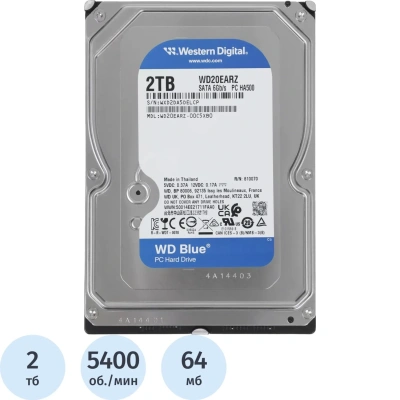 Жесткий диск Western Digital Blue 2TB, SATA, 5400rpm, 64MB(WD20EARZ)