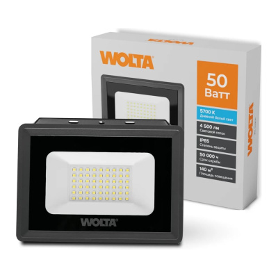 Светодиодный прожектор Wolta 5700K, Холодный свет, 50Вт, светодиоды SMD, IP65, цвет серый