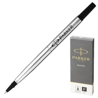 Стержень, 1 ШТУКА, для ручки-роллера PARKER "Quink RB", металлический 116 мм, линия письма 0,5 мм, черный, 1950277