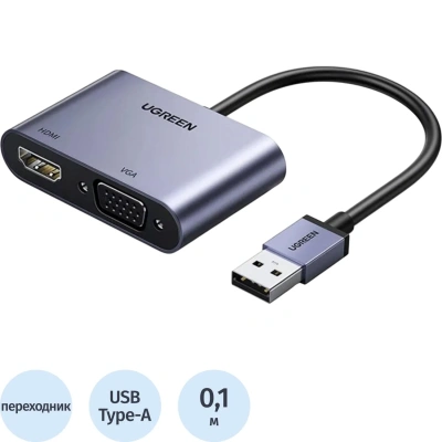 Адаптер UGREEN CM449 (20518) USB 3.0 to HDMI+VGA Card 1080P серый