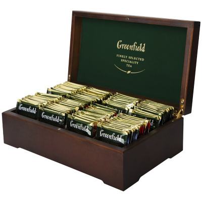 Чай GREENFIELD ассорти 8 вкусов в деревянной шкатулке, НАБОР 96 пакетиков, 0463-10