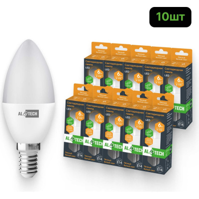 Лампочка светодиодная ALTECH LED С35-6W-830-E14 6Вт свеча теплый белый свет 10шт