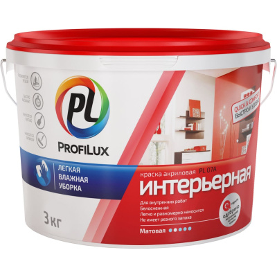 Влагостойкая краска Profilux ВД PL 07А акриловая, супербелая 3