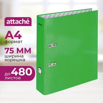 Папка-регистратор 75мм Attache Neon А4 зеленый б/мет уголка, лам картон