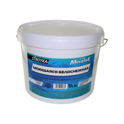 Водоэмульсионная краска Movatex Stroyka моющаяся, белоснежная, 14 кг Т31720
