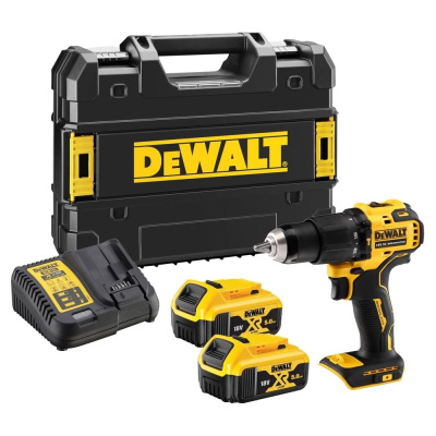 Ультракомпактная бесщёточная ударная дрель-шуруповерт DEWALT 18 В XR, БЗП патрон 13 мм, 2 батареи 5.0Ач