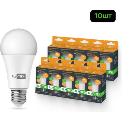 Лампочка светодиодная ALTECH LED Р60-15W-830-E27 15Вт груша теплый белый свет 10шт