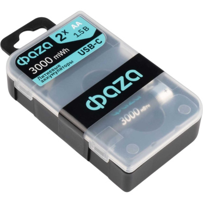 Аккумуляторы AA ФАZА (АА) 3000 mWh USB-C, литиевые 1.5В, 2000 мАч, перезаряжаемые аккумуляторные батарейки, 2 шт