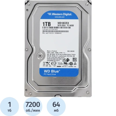Жесткий диск Western Digital Blue 1Tb, SATA, 7200rpm,64MB(WD10EZEX)