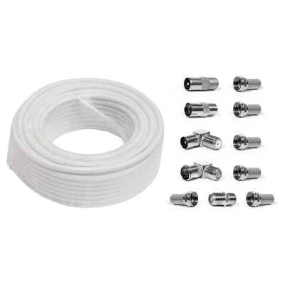 Коаксиальный кабель DORI rg-6 u белый cca (20м), + набор переходников №2