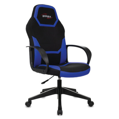 Кресло компьютерное BRABIX "Alpha GM-018", ткань/экокожа, черное/синее, 532638, GM-018 532638